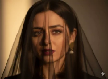 Woman with Black Veil and Golden Light in Elegant Artistic Portrait