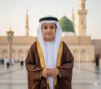 Young Boy in Traditional Gulf Attire at Al-Masjid an-Nabawi in Madinah