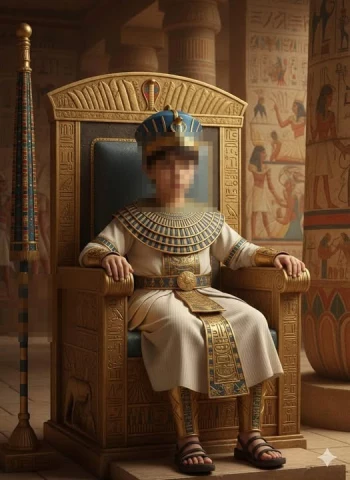 Young Pharaoh Sitting on a Golden Throne in an Ancient Egyptian Temple